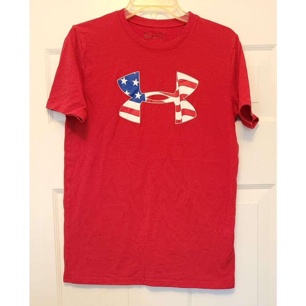 Under Armour Red HeatGear Loose Fit T-Shirt YXL Lightweight Activewear For Youth